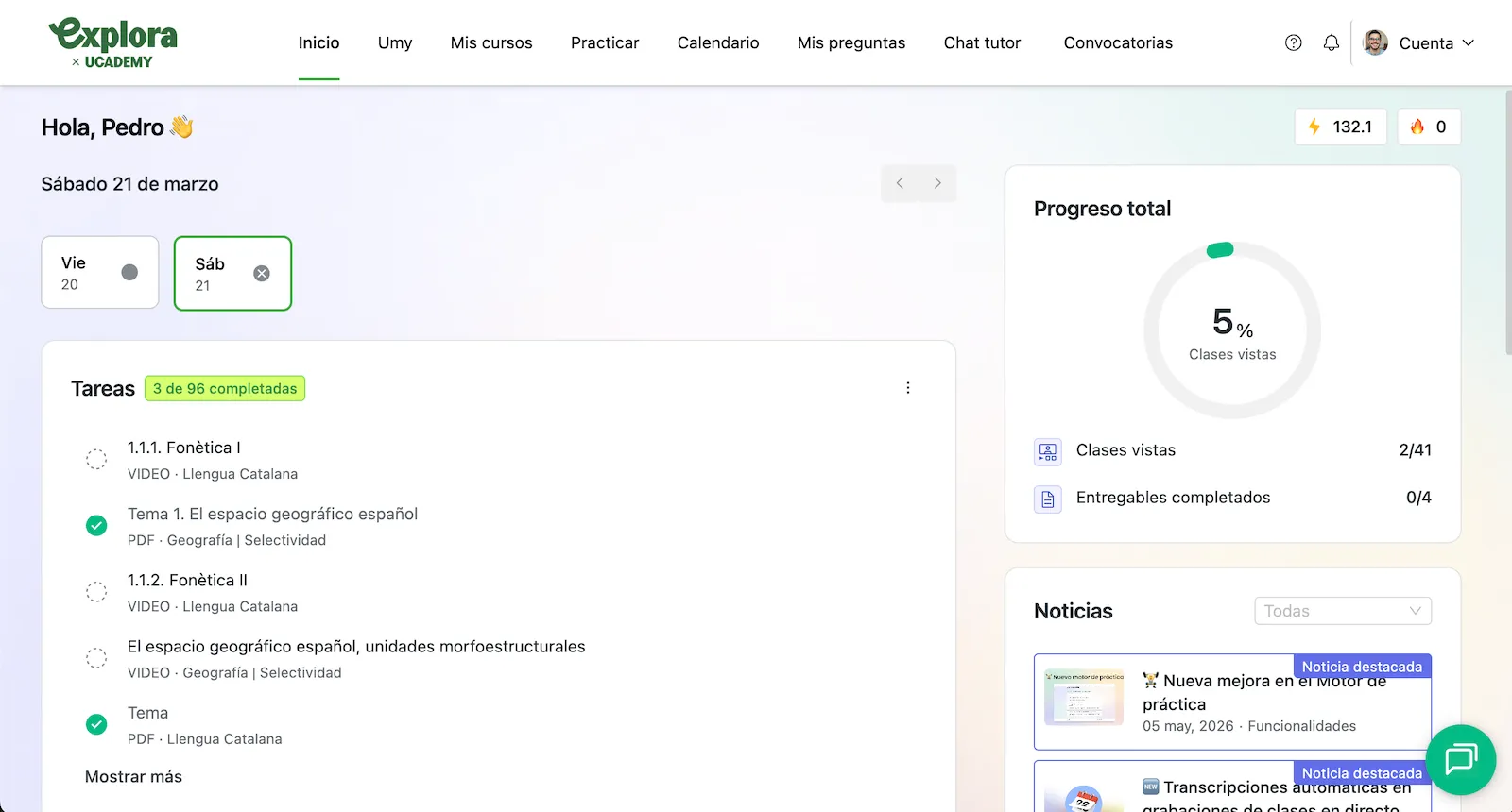 Vista del campus virtual de Explora con cursos y módulos disponibles