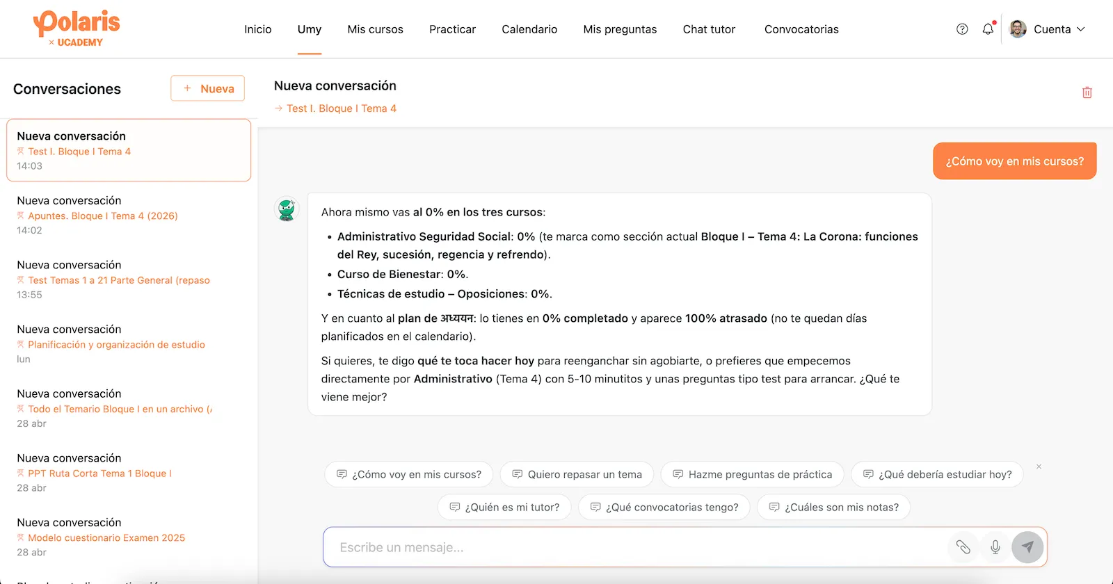 Umy, asistente con IA del campus, ayudando a recalcular la ruta de estudio